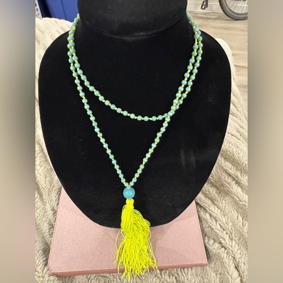 Jewelry - Turquoise Beaded Necklace with Yellow Tassel – 17” Strand - NWOT